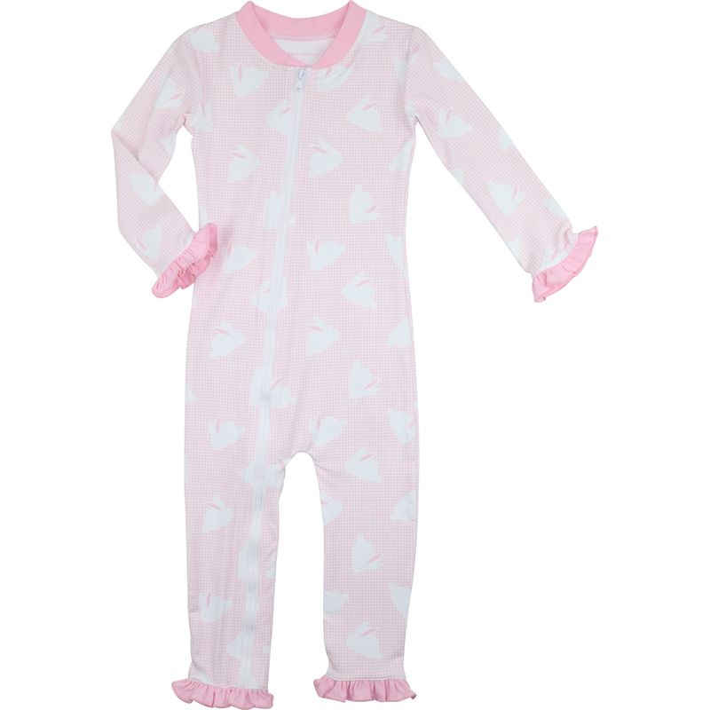 Pink Gingham Bunny Print Knit Zipper Pajamas