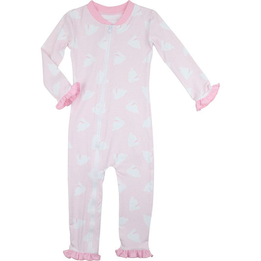 Pink Gingham Bunny Print Knit Zipper Pajamas