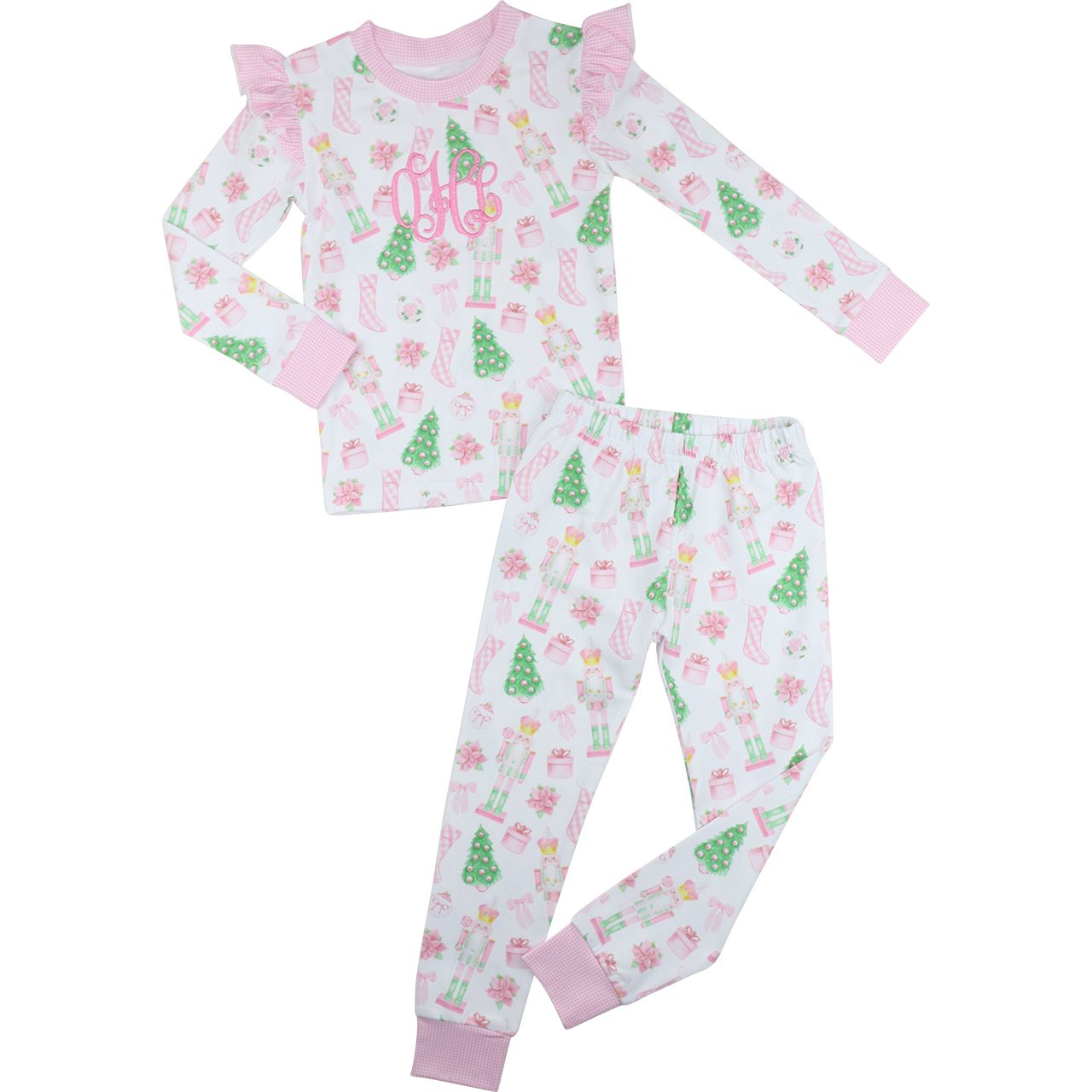 Pink Gingham Holiday Print Pajamas