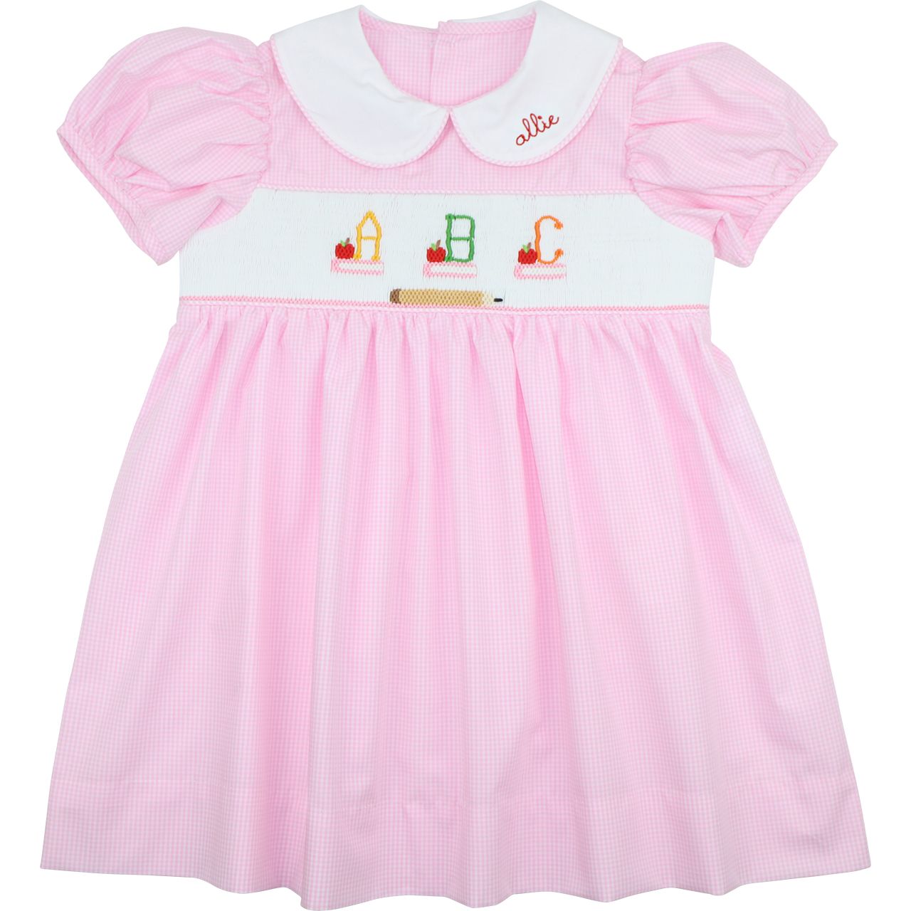 Pink Gingham Smocked ABC Dress