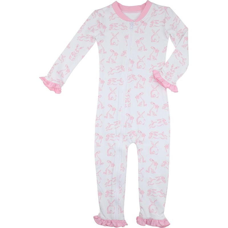 Pink Hopping Bunny Knit Zipper Pajamas