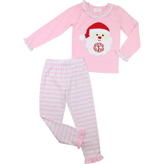 Pink Knit Applique Santa Pajamas