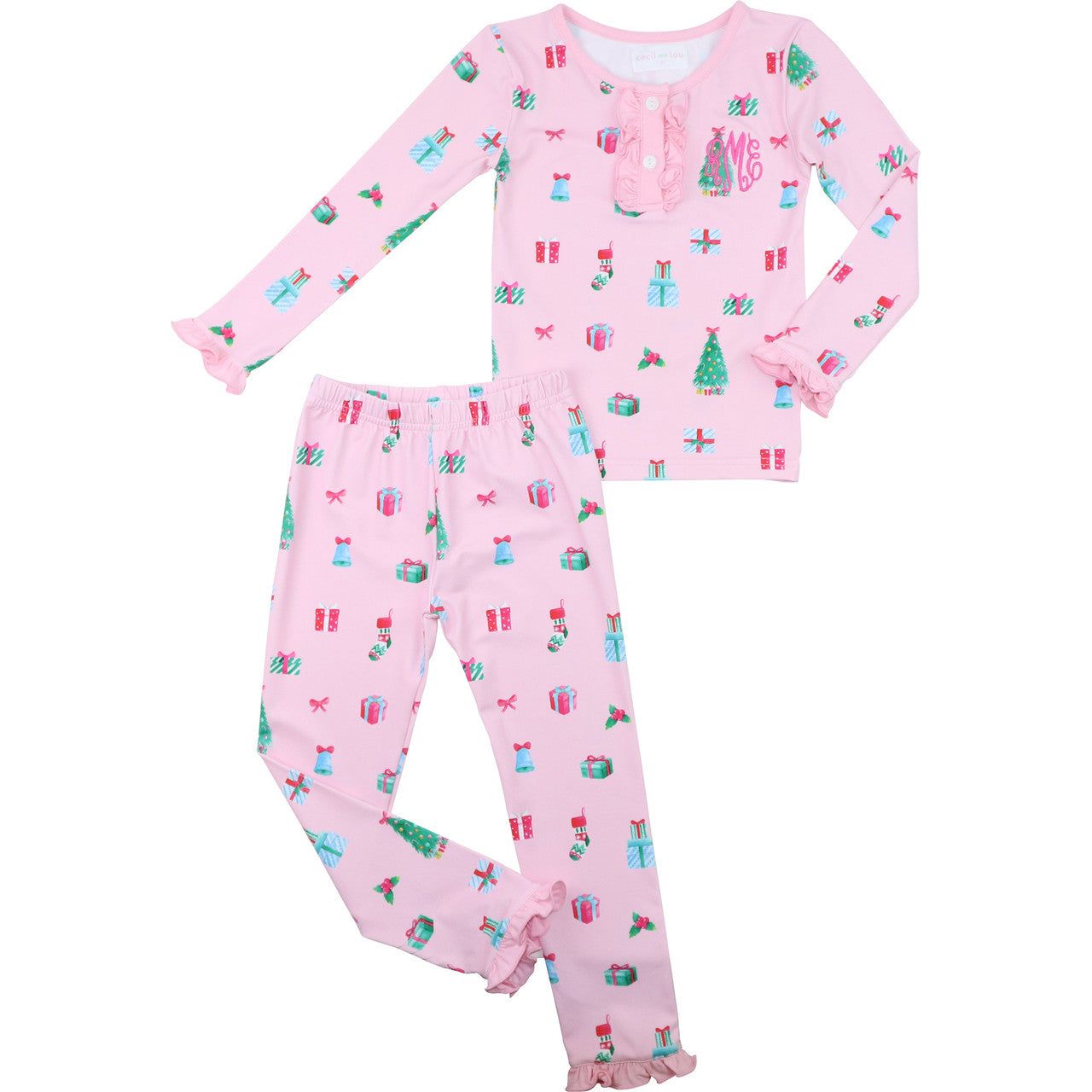 Pink Knit Christmas Print Pajamas