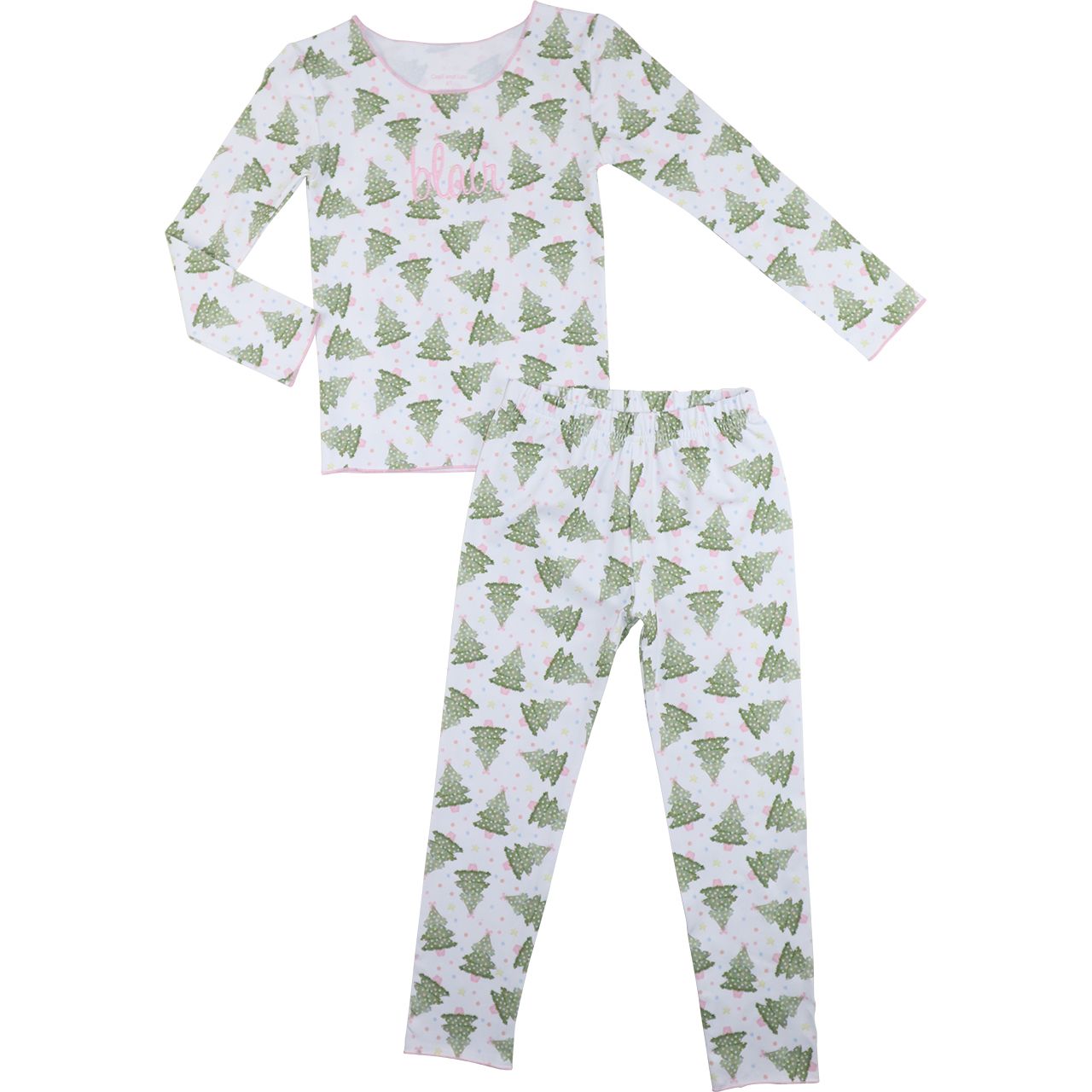 Pink Knit Christmas Tree Print Pajamas