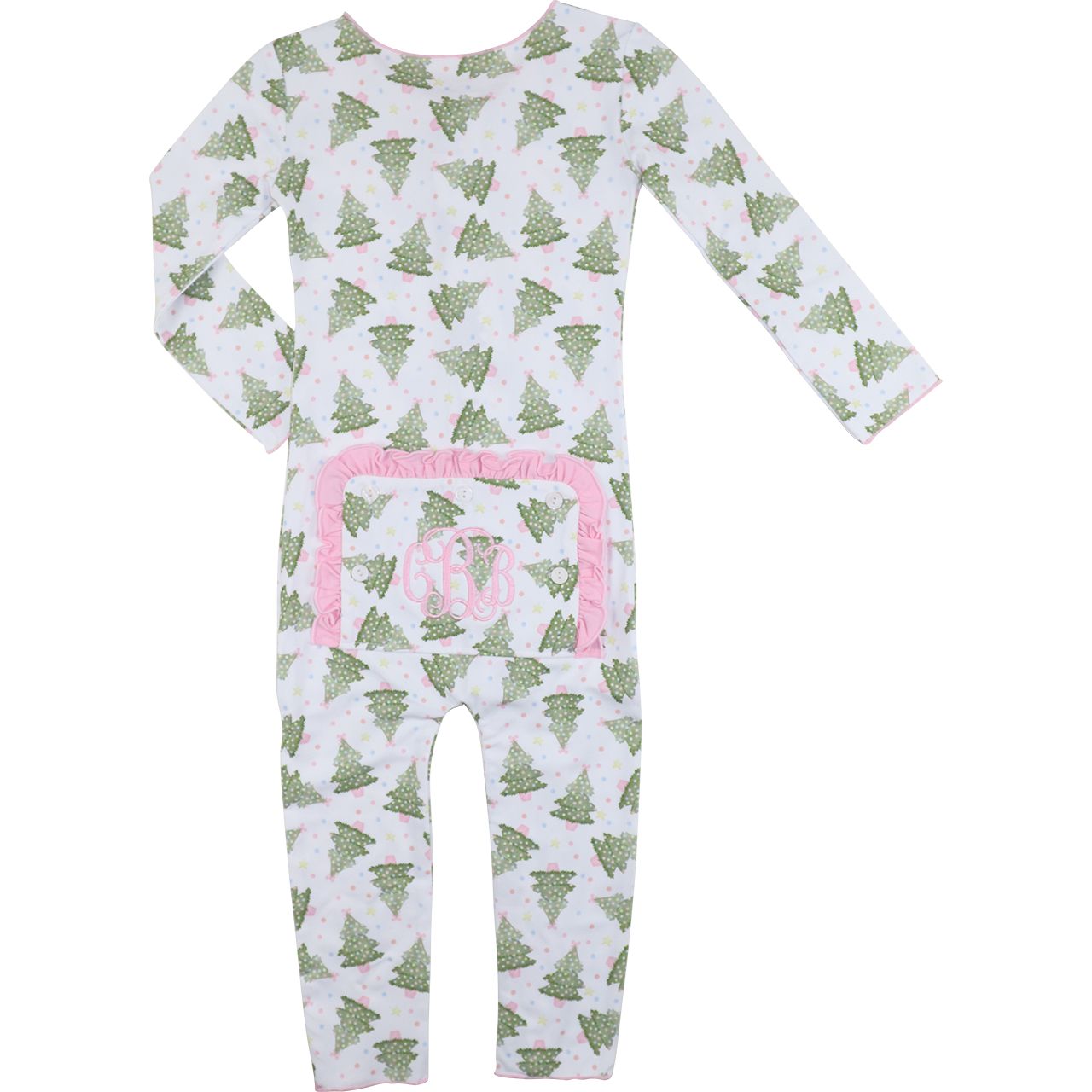 Pink Knit Christmas Tree Print Zipper Pajamas