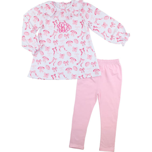 Pink Knit Football and Bow Legging Set