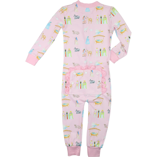 Pink Knit Nativity Scene Zipper Pajamas