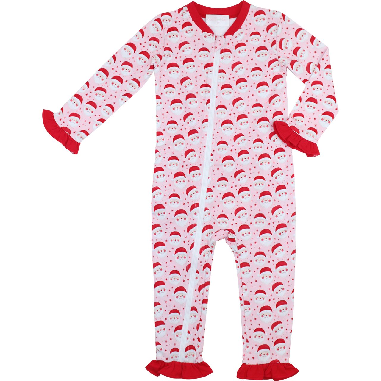 Pink Knit Santa Print Zipper Pajamas