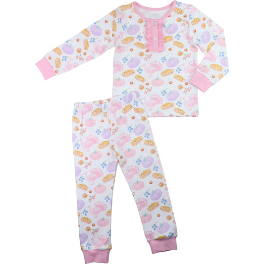 Pink knit turkey and pumpkin pajamas