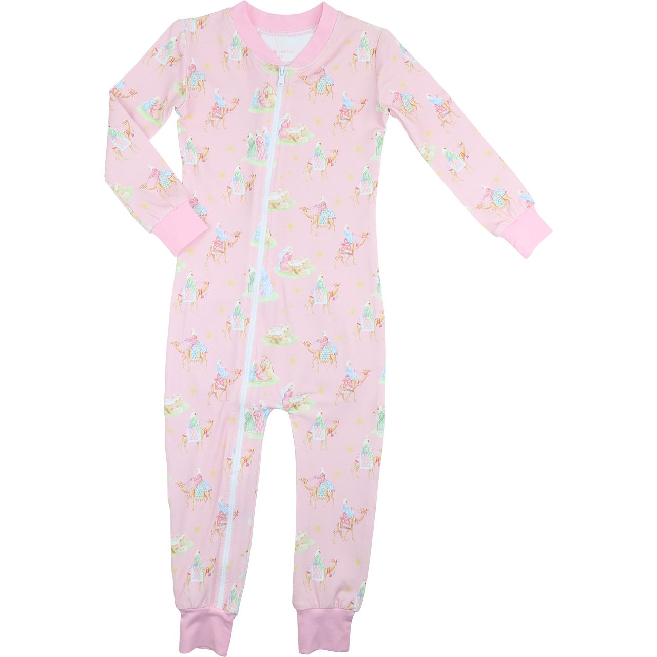 Pink Nativity Scene Knit Zipper Pajamas