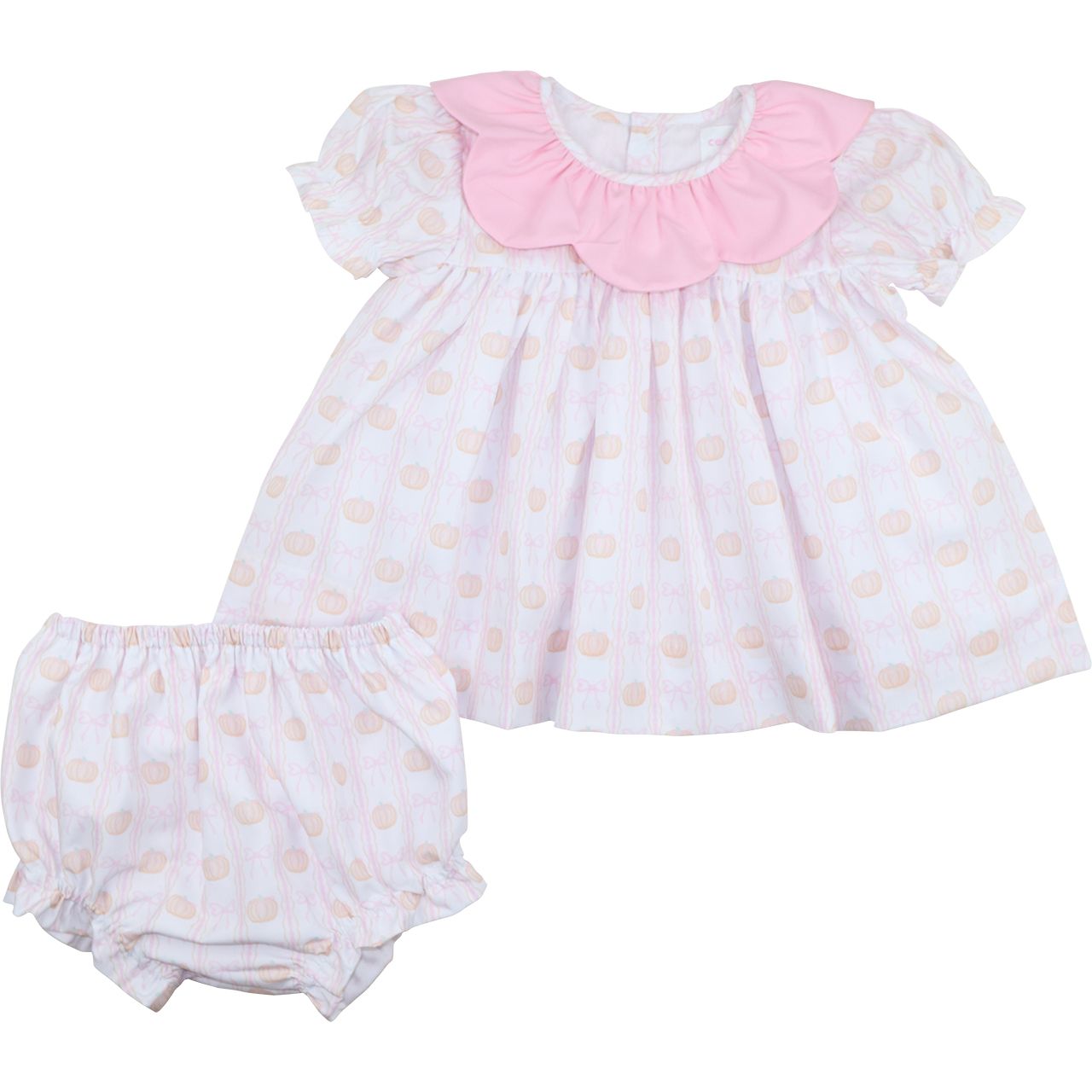 Diaper set with pink collar and white pumpkin diaper set on a white background
