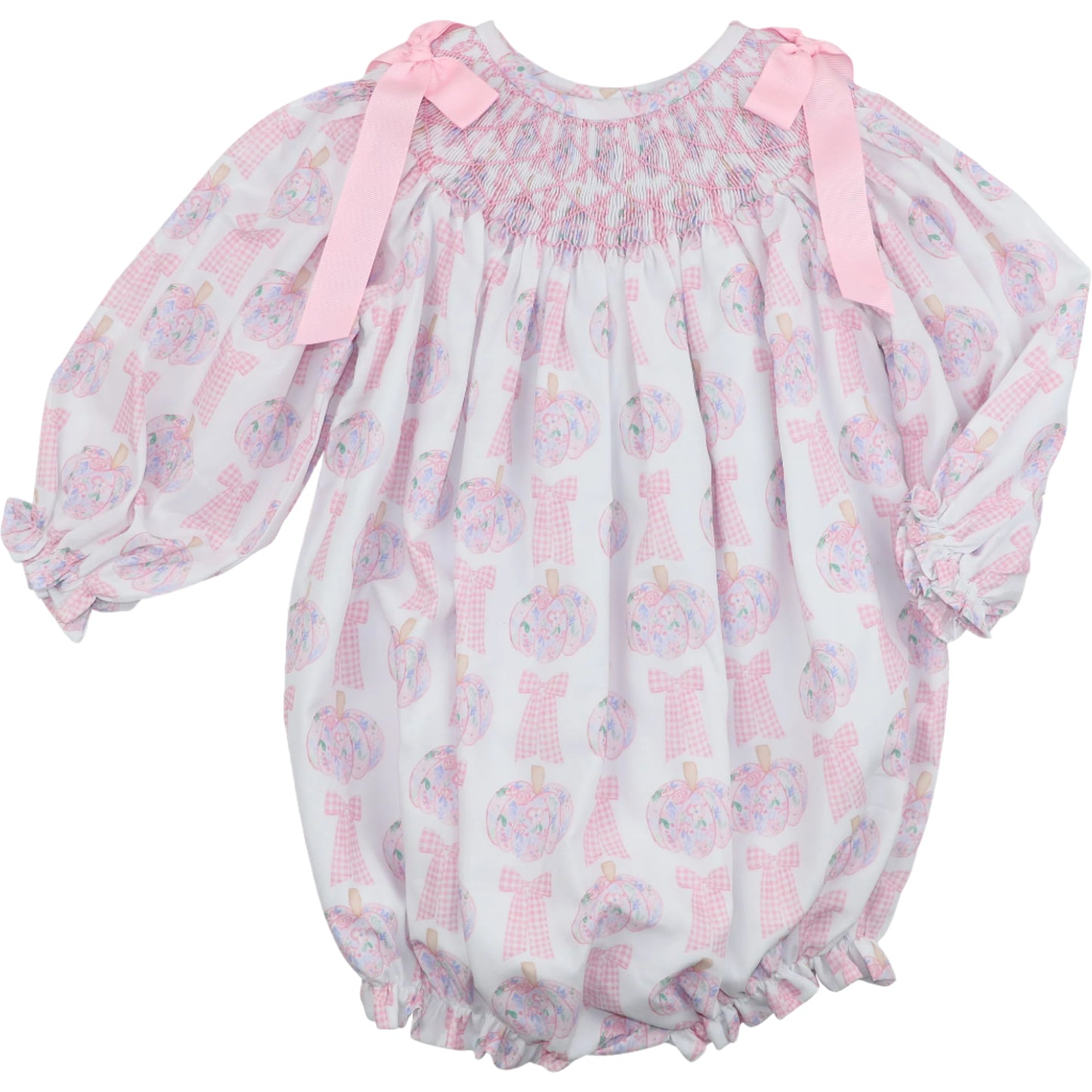 Pink Pumpkin and Bow Smocked Bubble