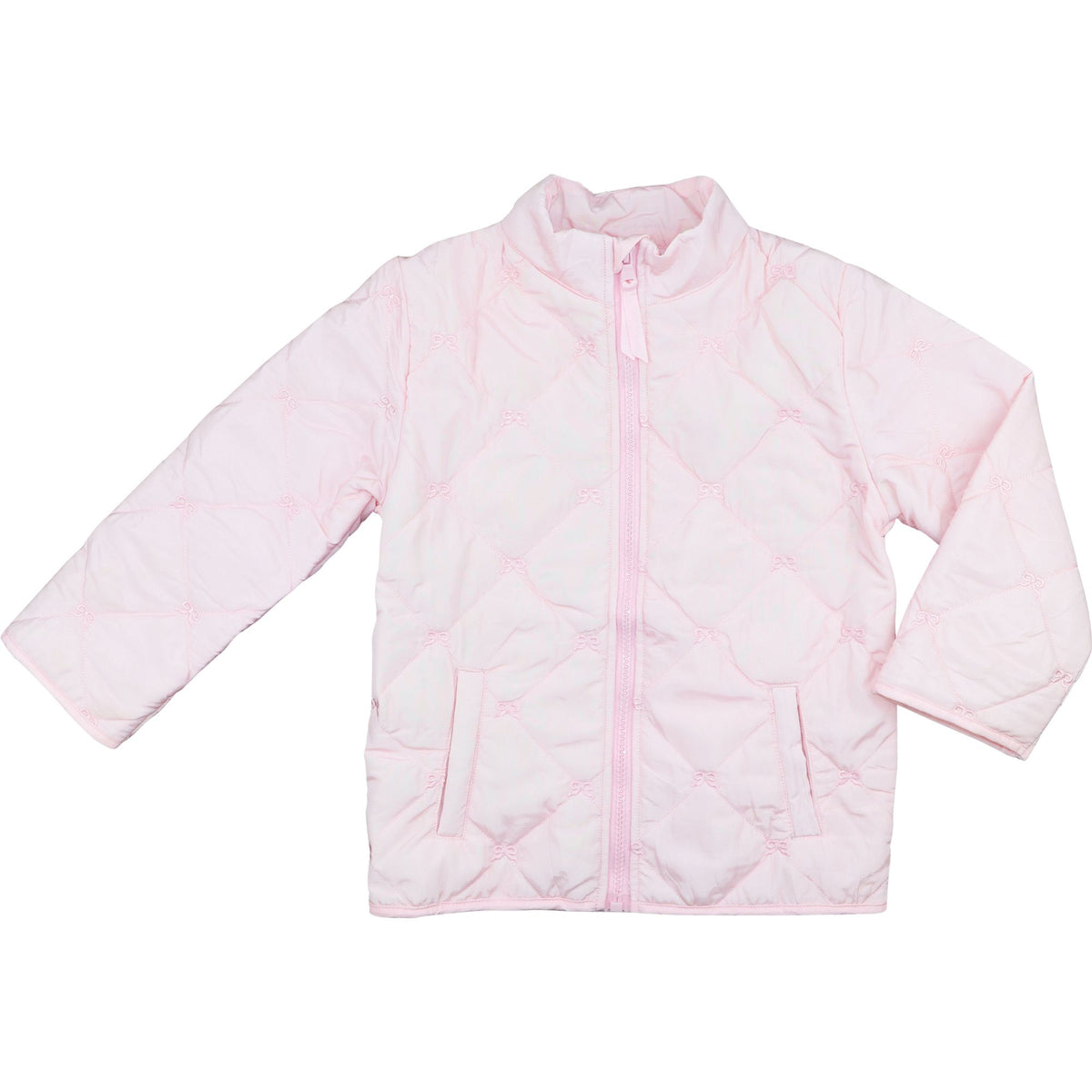Cecil & Lou girls' Pink Quilted Bow Coat with bow stitching, zipper, and pockets