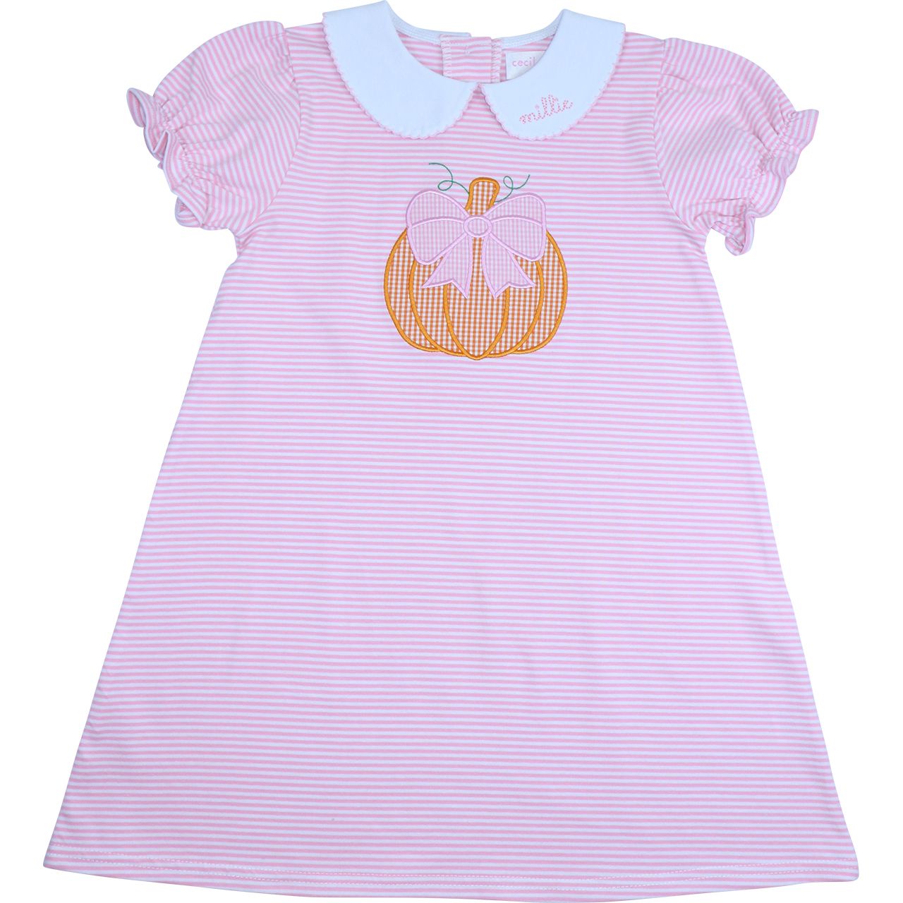 Pink Stripe Knit Applique Pumpkin Dress