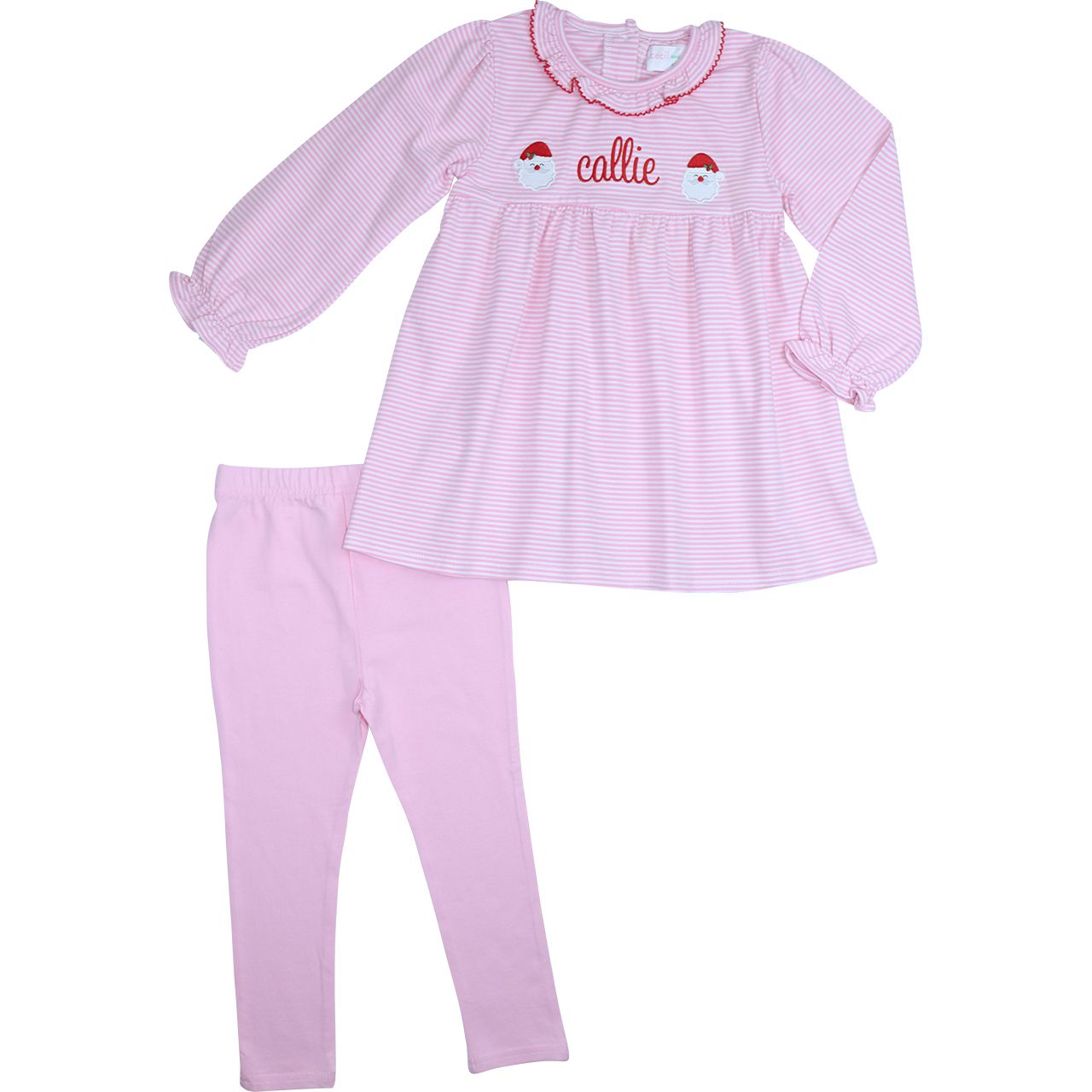 Pink Stripe Knit Applique Santa Legging Set