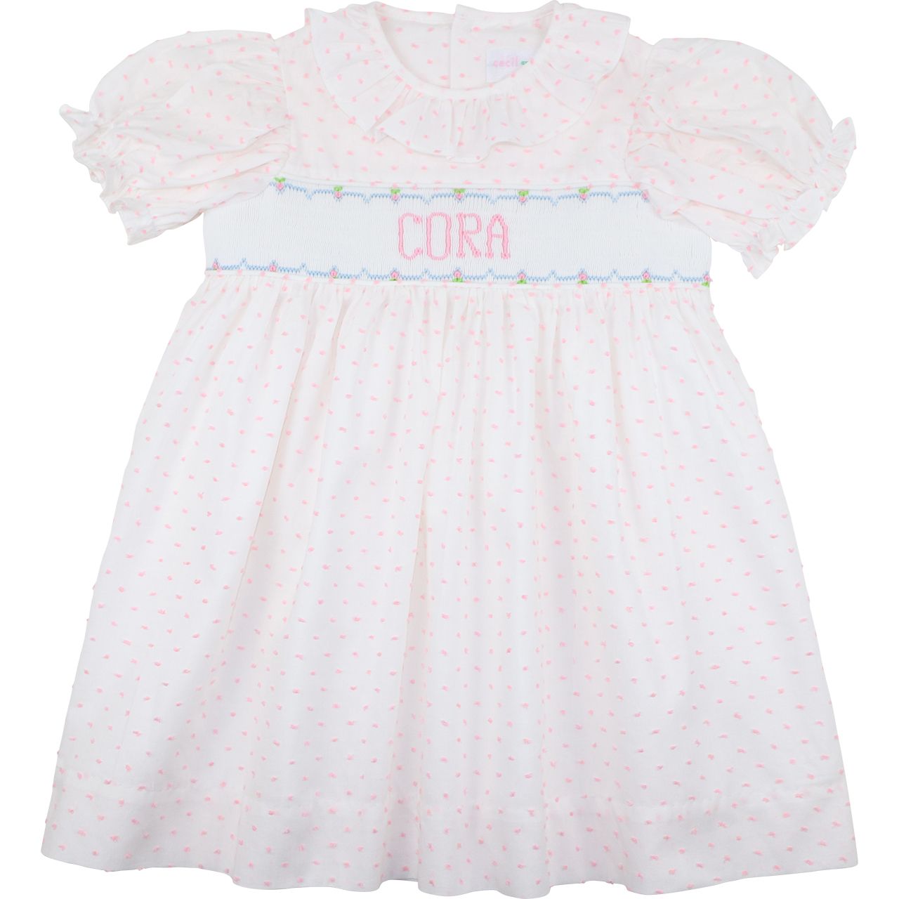 Pink Swiss Dot Custom Smocked Dress