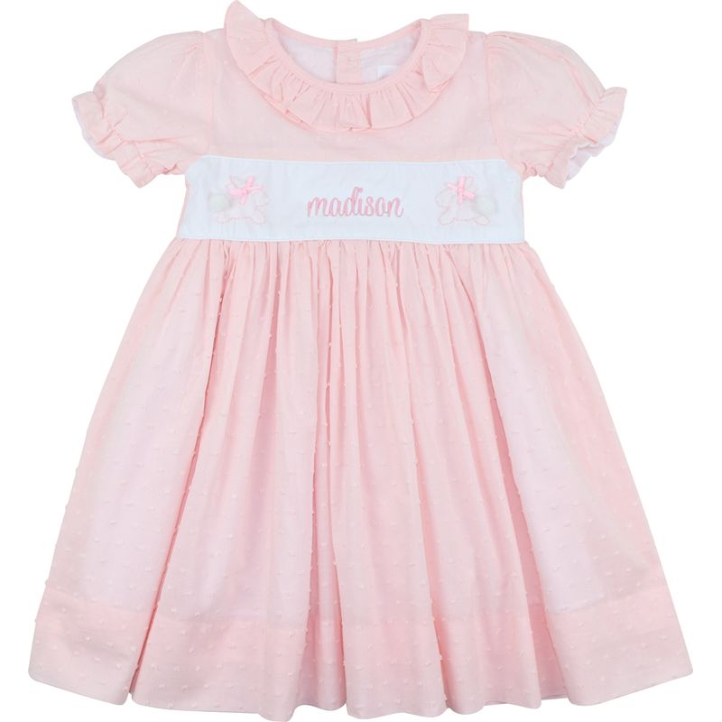 Pink Swiss Dot Shadow Embroidered Bunny Dress