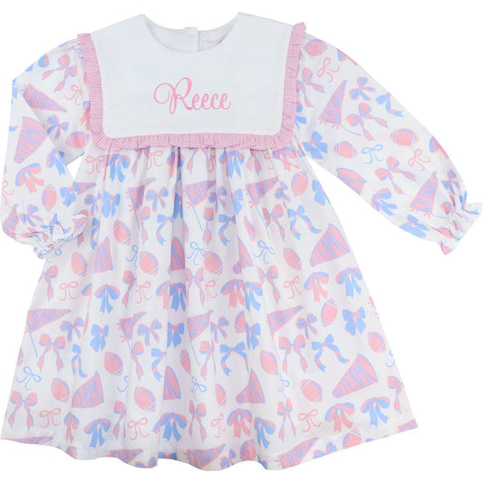 Pink and Blue Football and Bow Dress