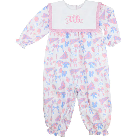 Pink and Blue Football and Bow Long Bubble