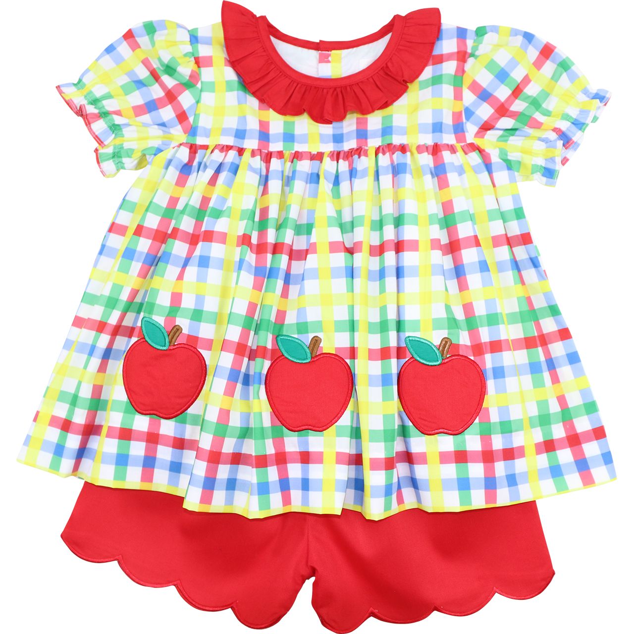 Plaid Applique Apple Short Set