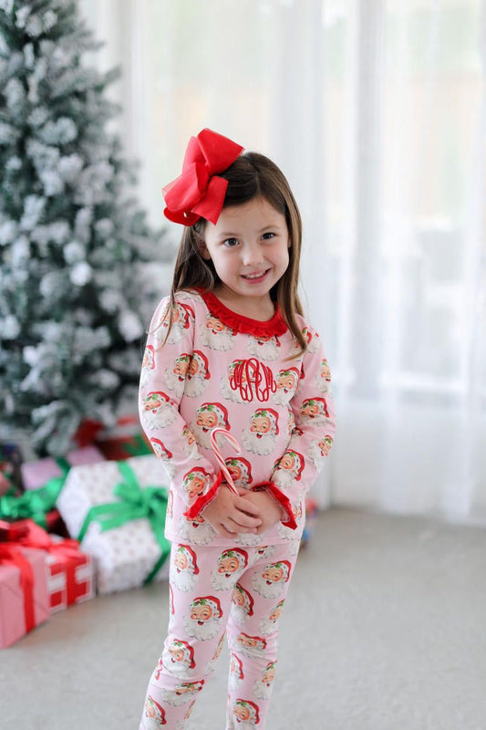 Pink Knit Vintage Santa Pajamas