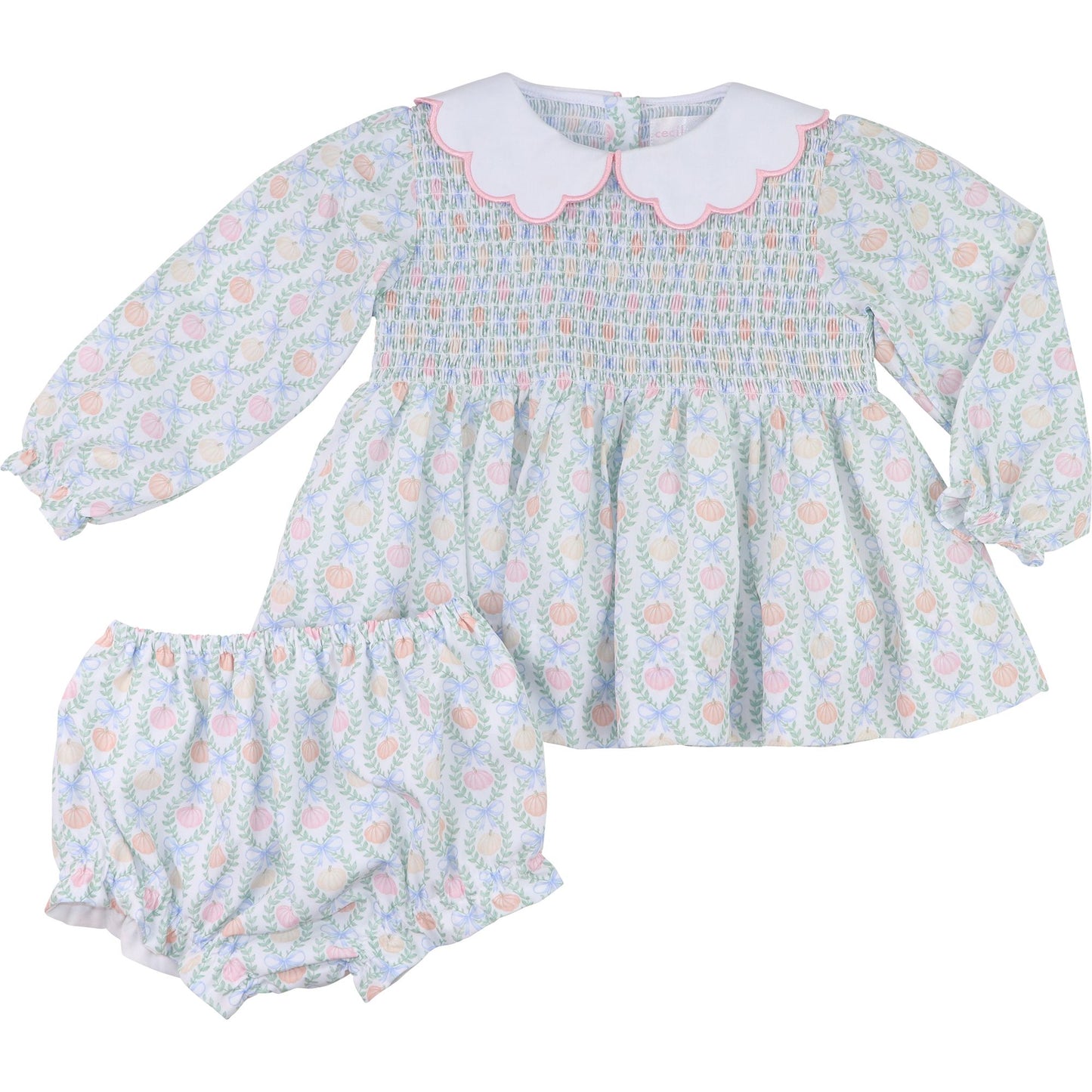 Pumpkin And Vines Smocked Diaper Set