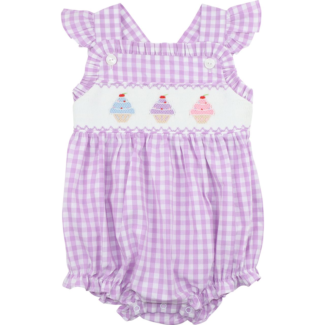 Purple Check Smocked Ice Cream Bubble