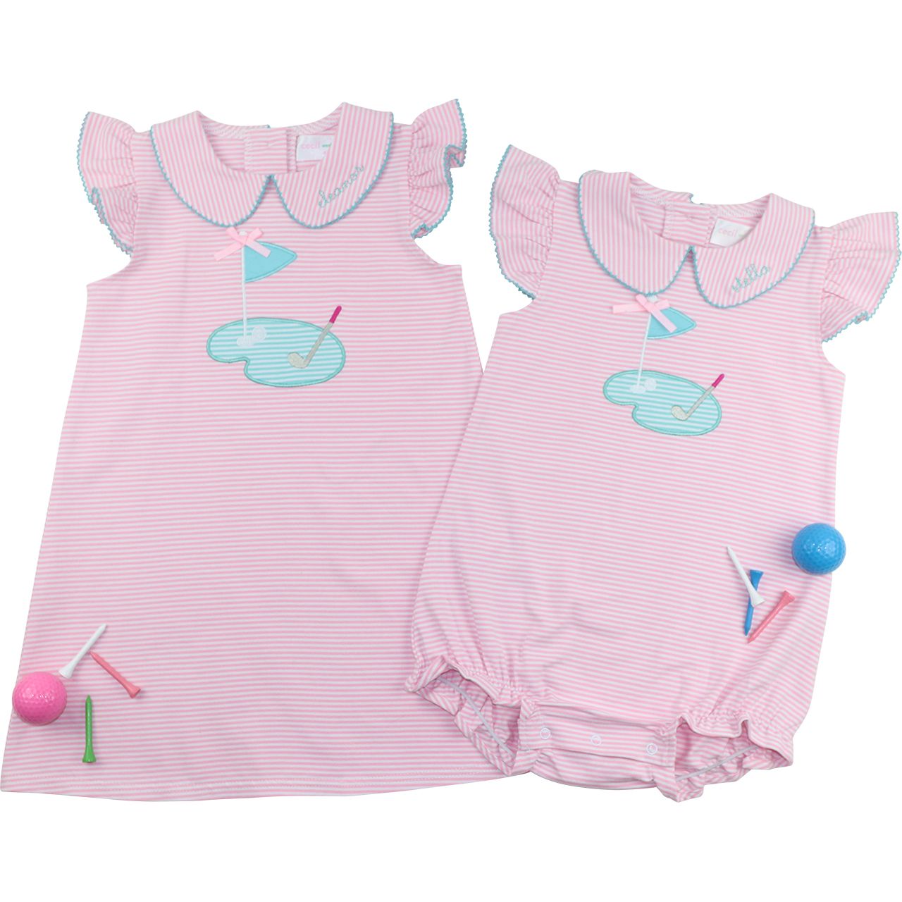 Pink Stripe Knit Applique Golf Dress