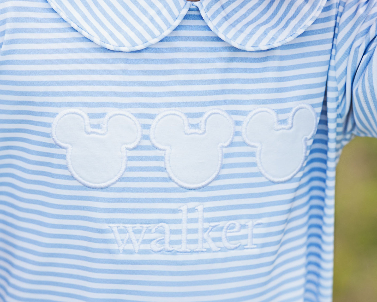 Blue Striped Mouse Ears Knit Short Romper