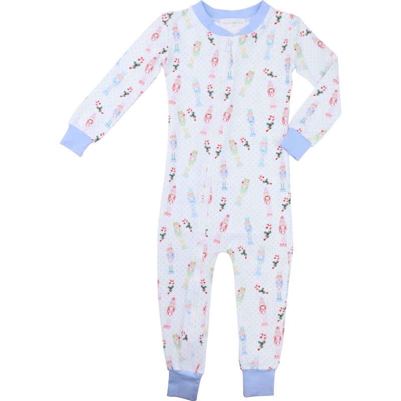 Blue Dot Knit Nutcracker Print Zipper Pajamas