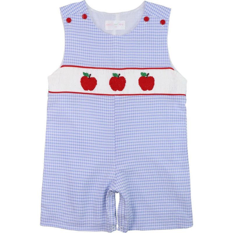 Blue Gingham Seersucker Smocked Apple Jon Jon