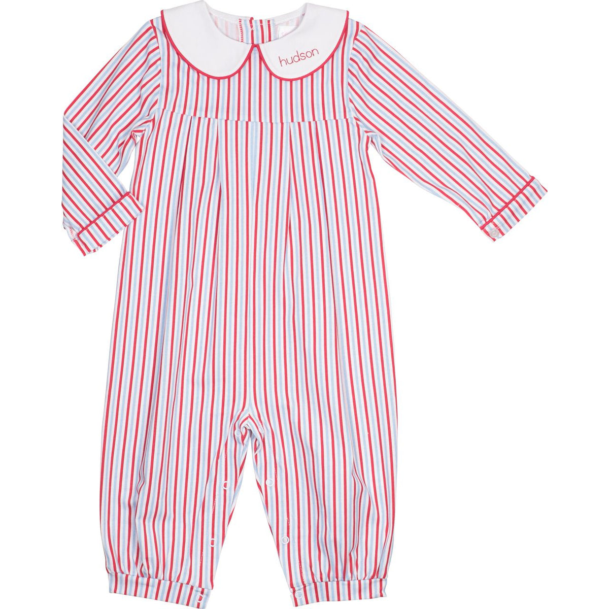 Red And Blue Striped Knit Long Romper
