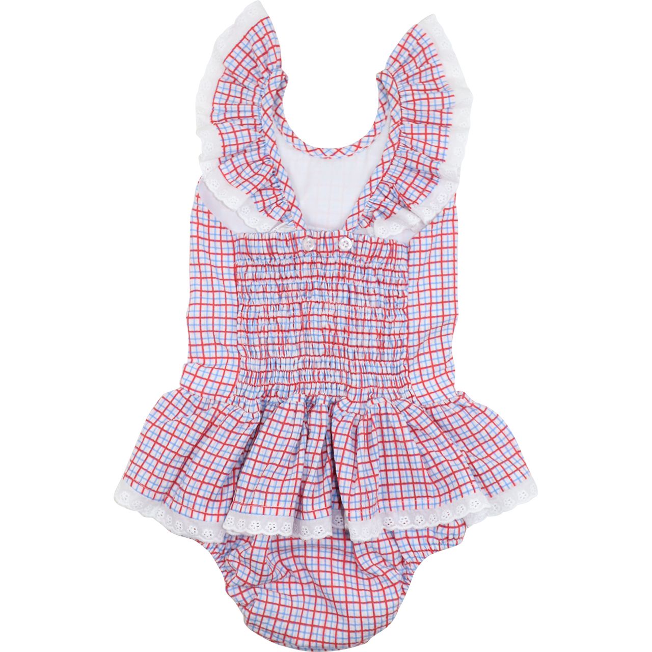 Red And Blue Windowpane Eyelet Swimsuit