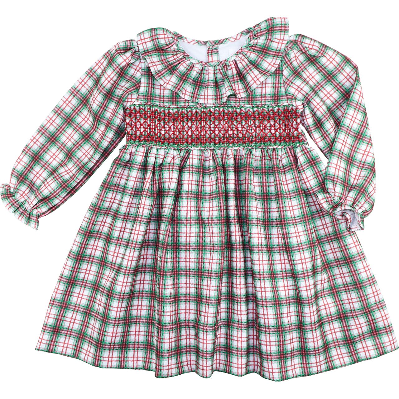 Red And Green Corduroy Plaid Smocked Dress