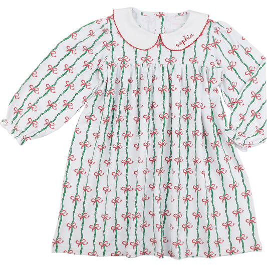 Red And Green Knit Ribbon And Bow Dress