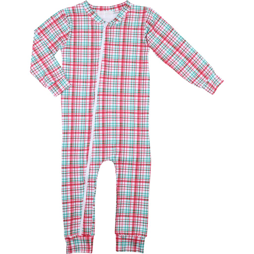 Red And Green Plaid Knit Zipper Pajamas