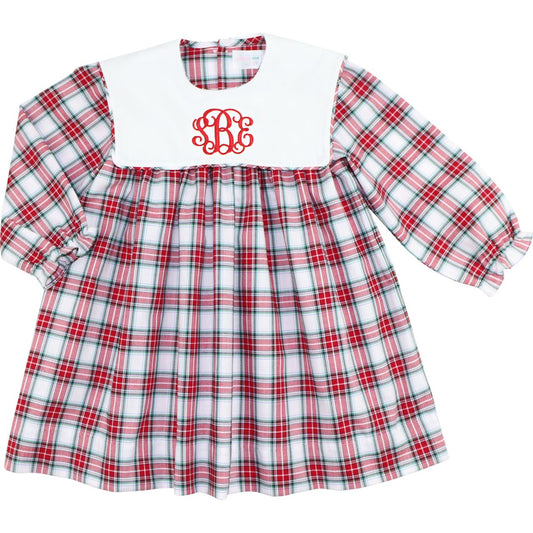 Red And Green Plaid Square Collar Dress