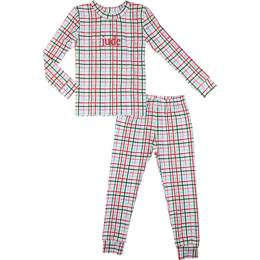 Red And Green Plaid Windowpane Knit Pajamas
