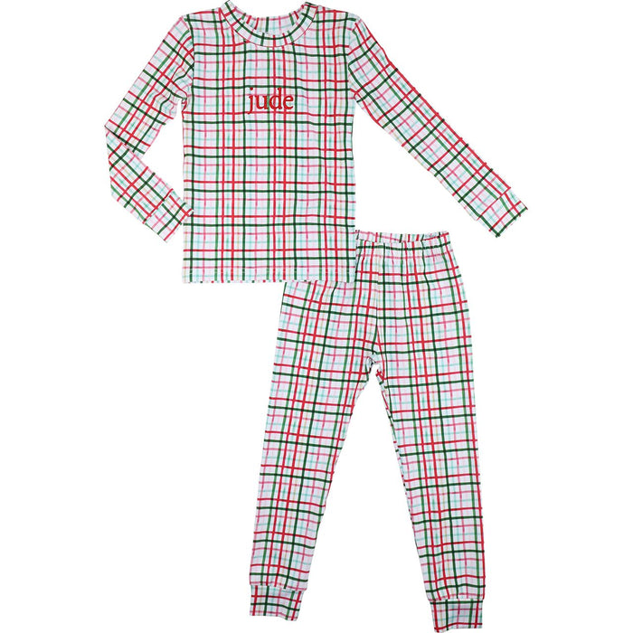 Red And Green Plaid Windowpane Knit Pajamas