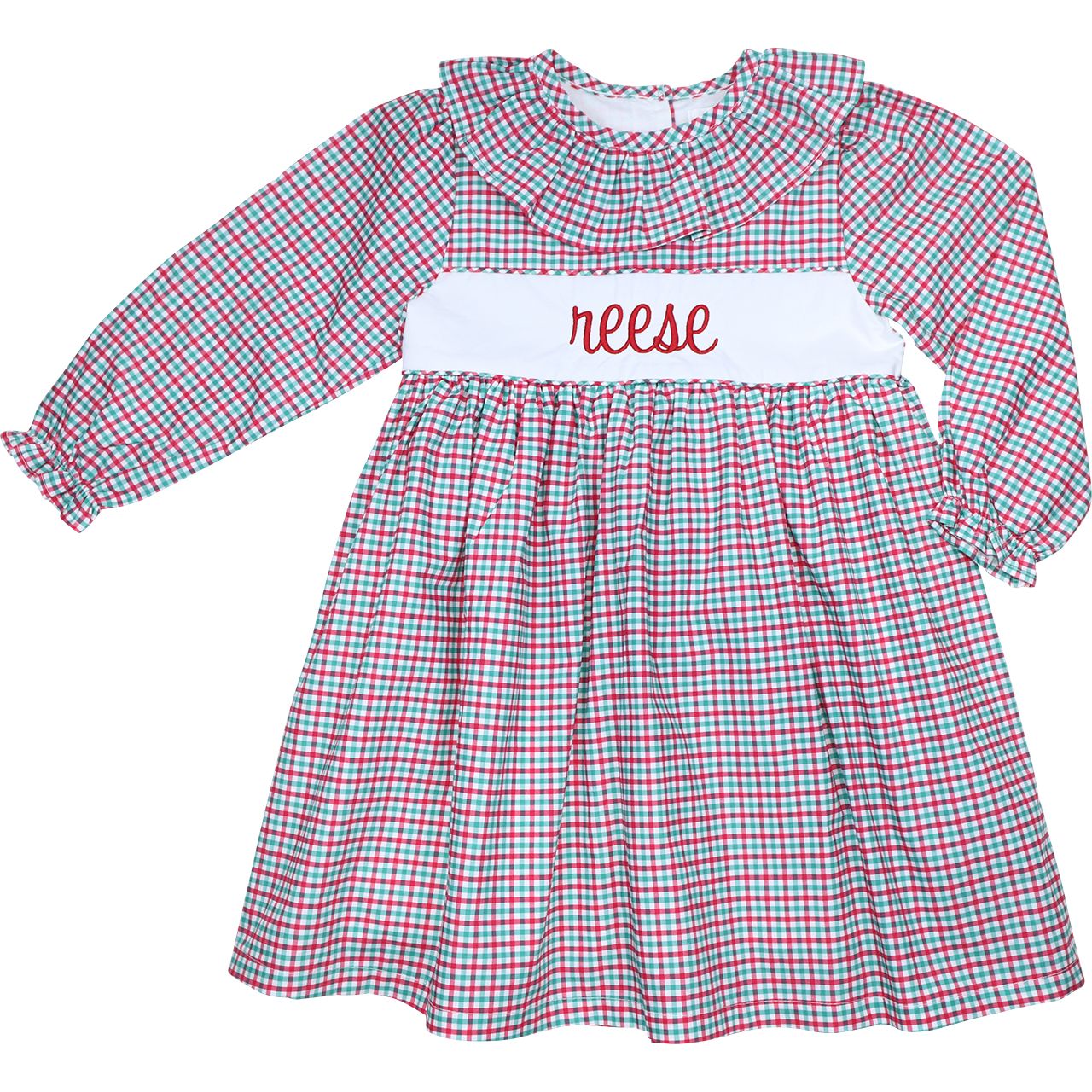 Red And Green Windowpane Insert Dress