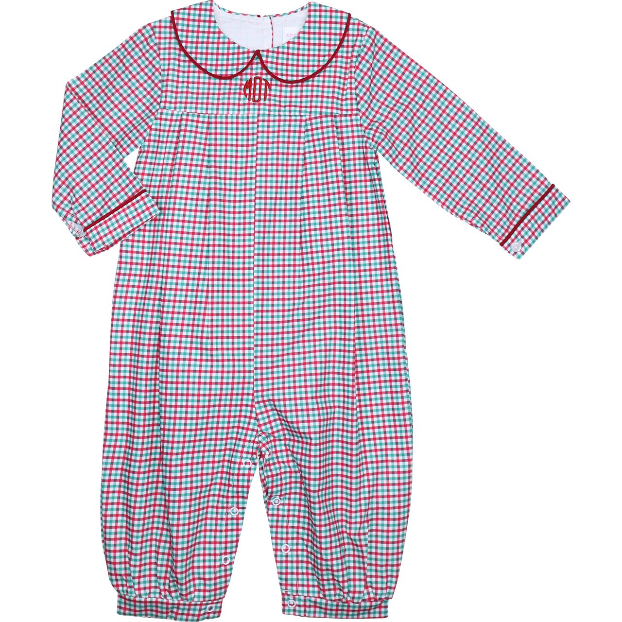 Red And Green Windowpane Long Romper