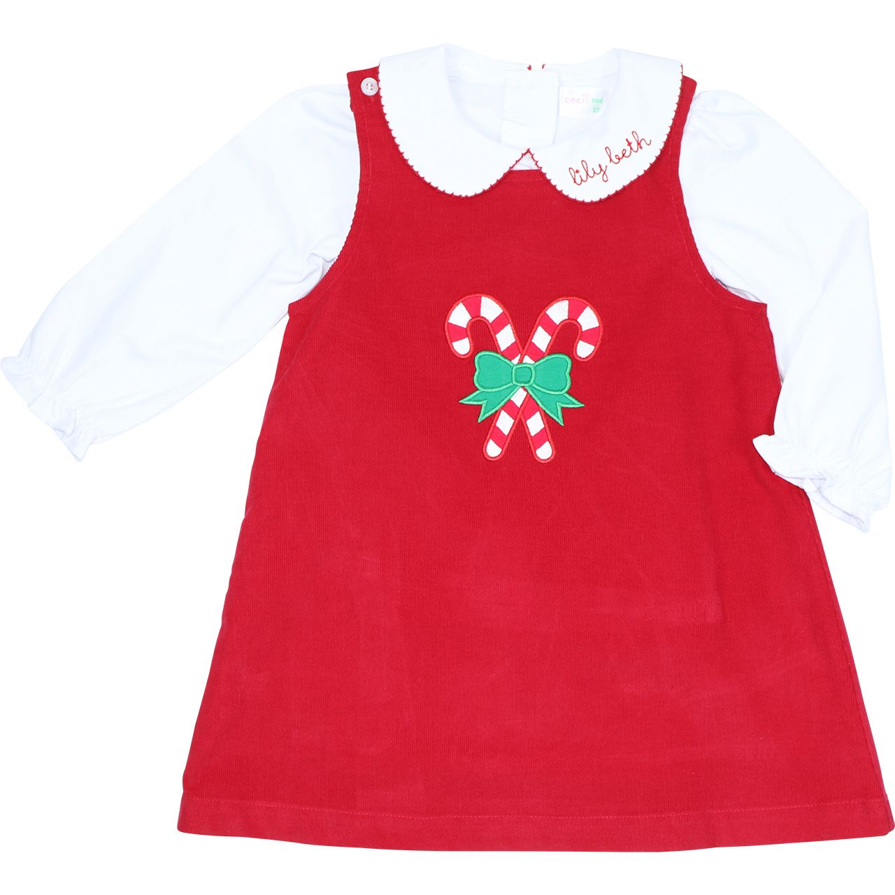 Red Corduroy Applique Candy Cane Dress Set