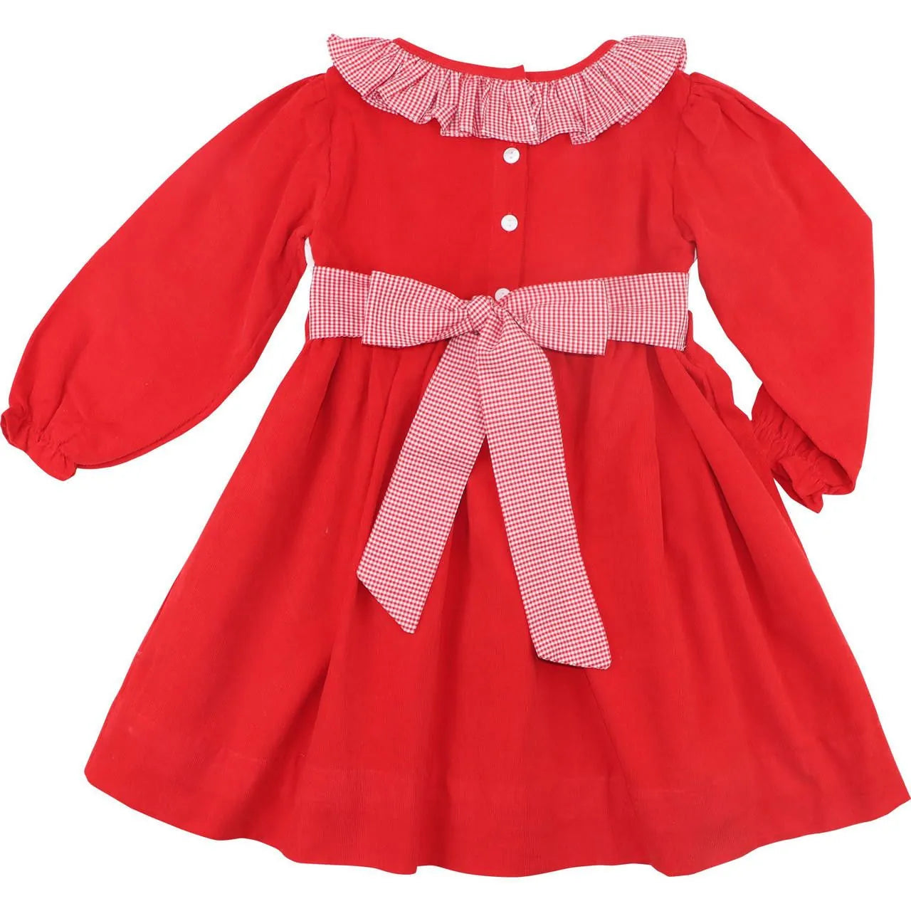 Red Corduroy Custom Smocked Dress Back