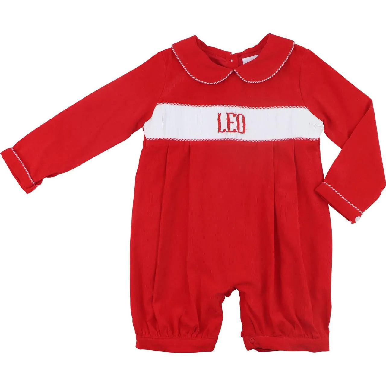 Red Corduroy Custom Smocked Short Romper