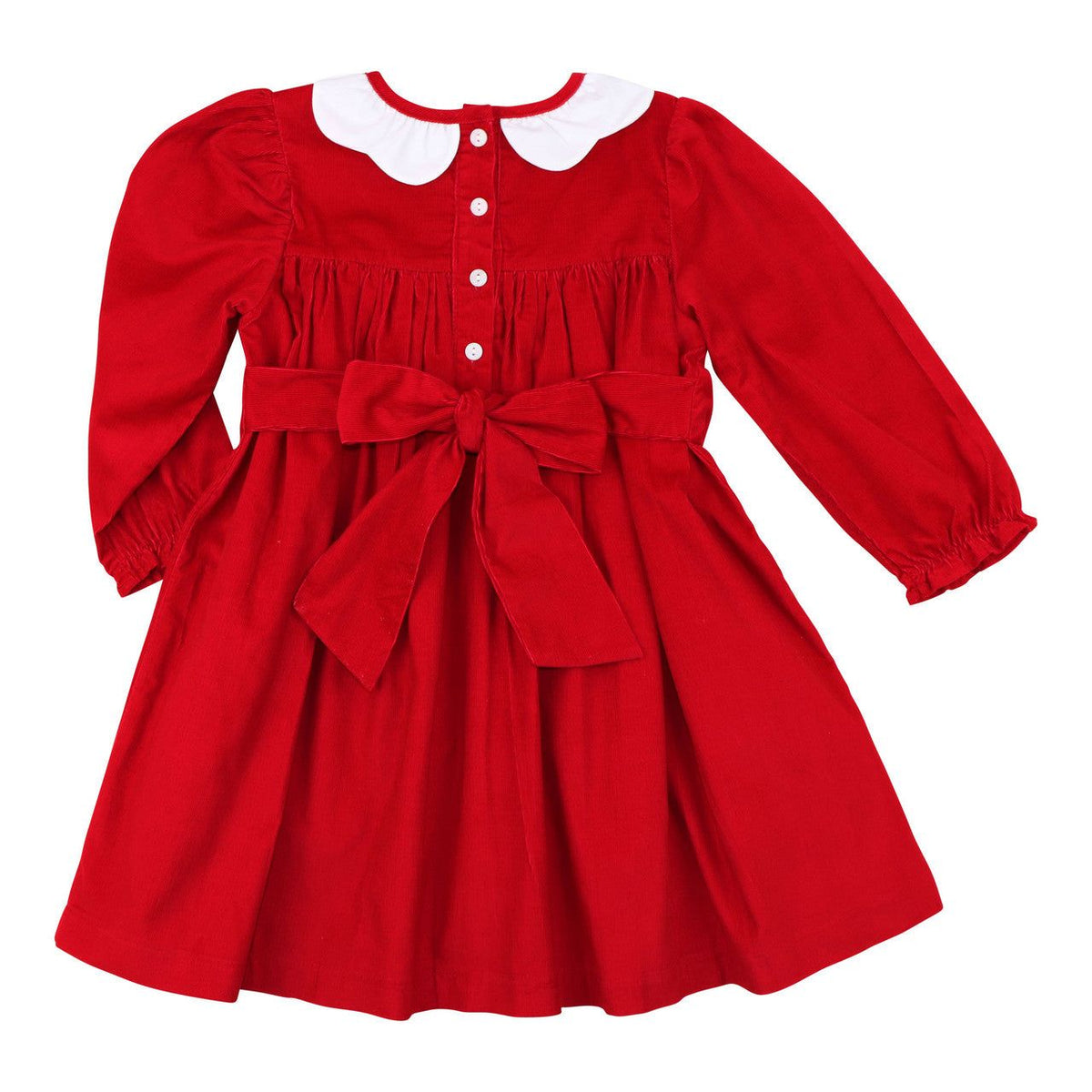 Red Corduroy Embroidered Wreath Dress