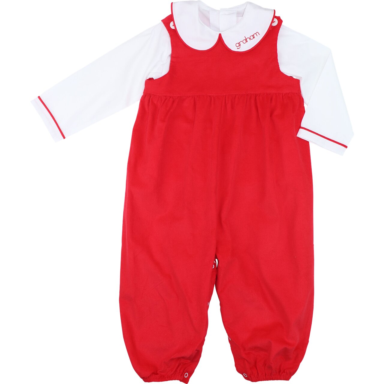 Red Corduroy Long Romper Set