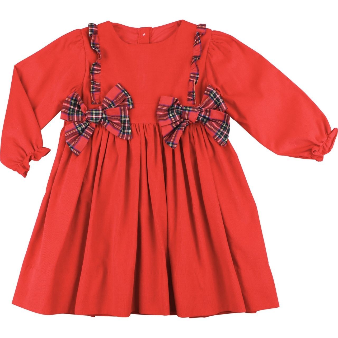 Red Corduroy Plaid Bow Dress