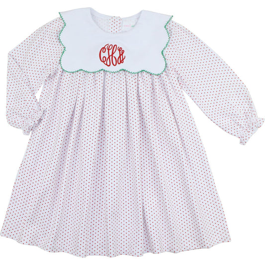 Red Dot Knit Scalloped Collar Dress