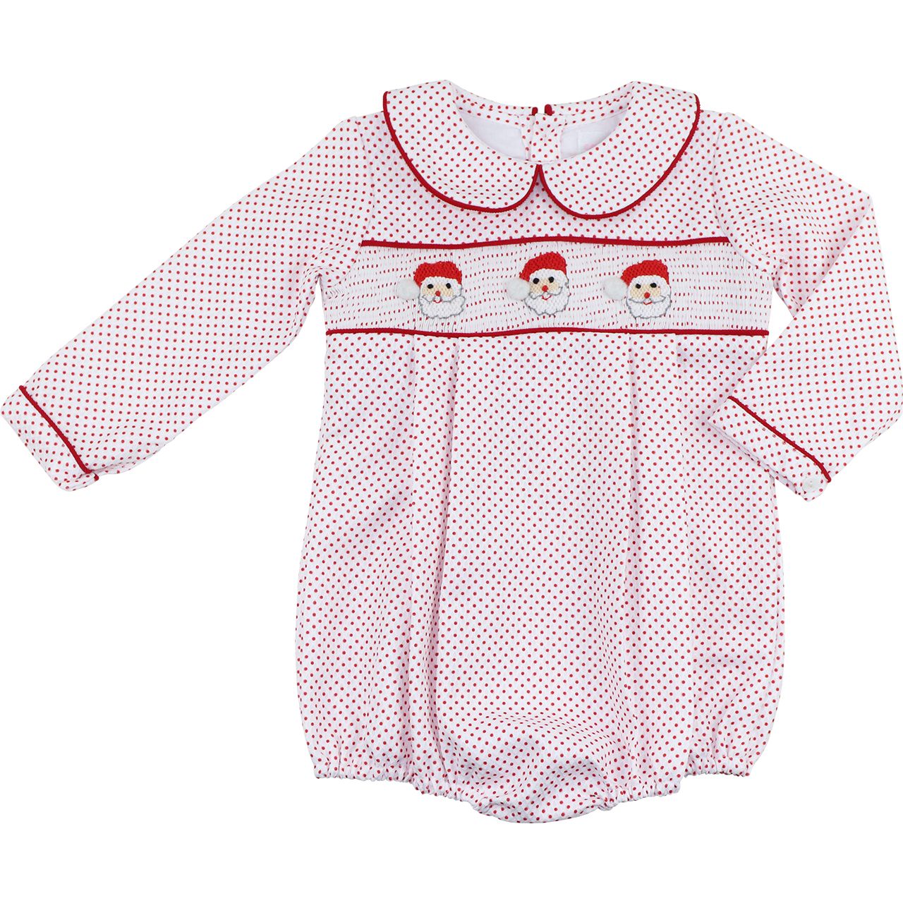 Red Dot Pique Smocked Santa Bubble