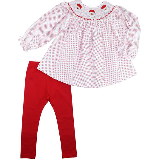 Red Dot Pique Smocked Santa Legging Set